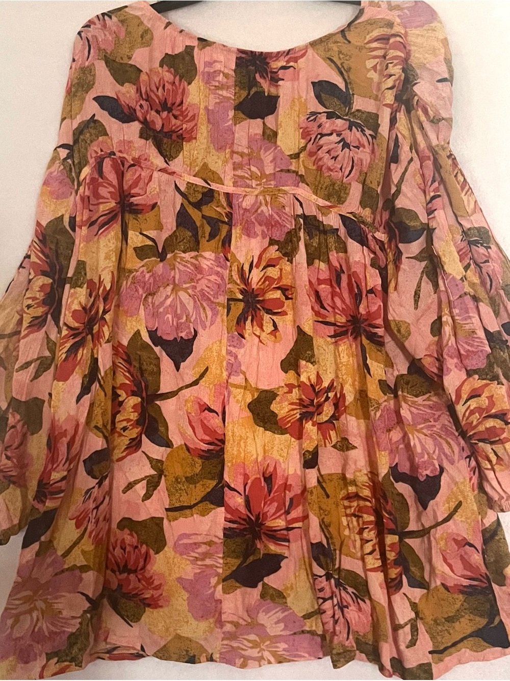 Terra & Sky Pink Floral Boho Tunic with Olive Green Accents 2X - Picture 2 of 11
